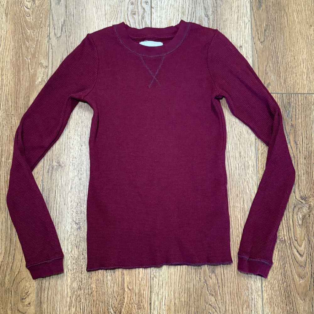 Everlane Burgundy Waffle Knit Organic Cotton Long Sleeve Thermal Top Womens XS